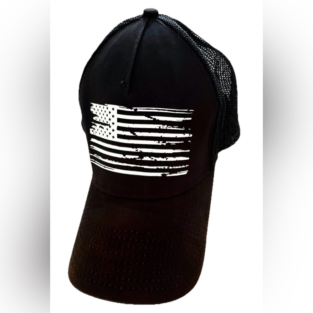 Authentic Black American Flag Trucker Hat Snapback Mesh Cap